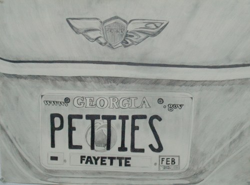  Pencil Sketch, behind the car view, the smoothness and reflection of light along with the lettering were the key points of this piece