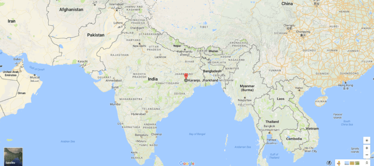 Map showing Karanjo in the state of Jharkhand, predominantly a rural state in Eastern India. 